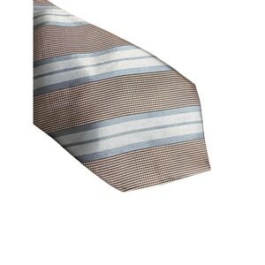 Ike Behar New York Silk Tie Blue Brown Striped Classic Mens Necktie 59" x 3.5"